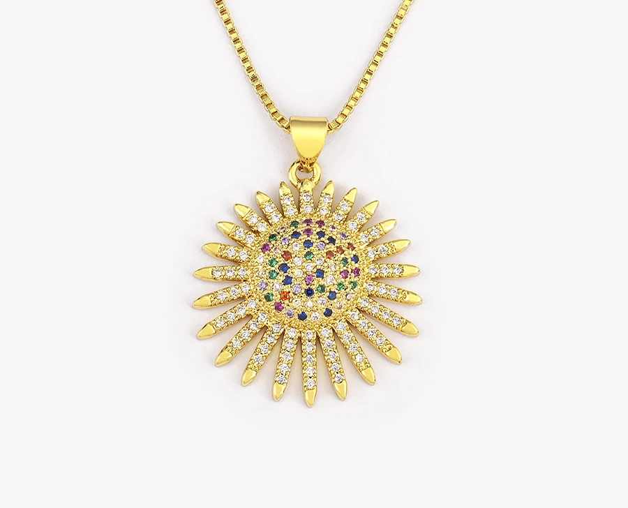 AIBEF Light Of Star And Moon Sun Shape Pendant Women Necklace Copper Zircon Western European Style Jewelry Popular Romantic Gift