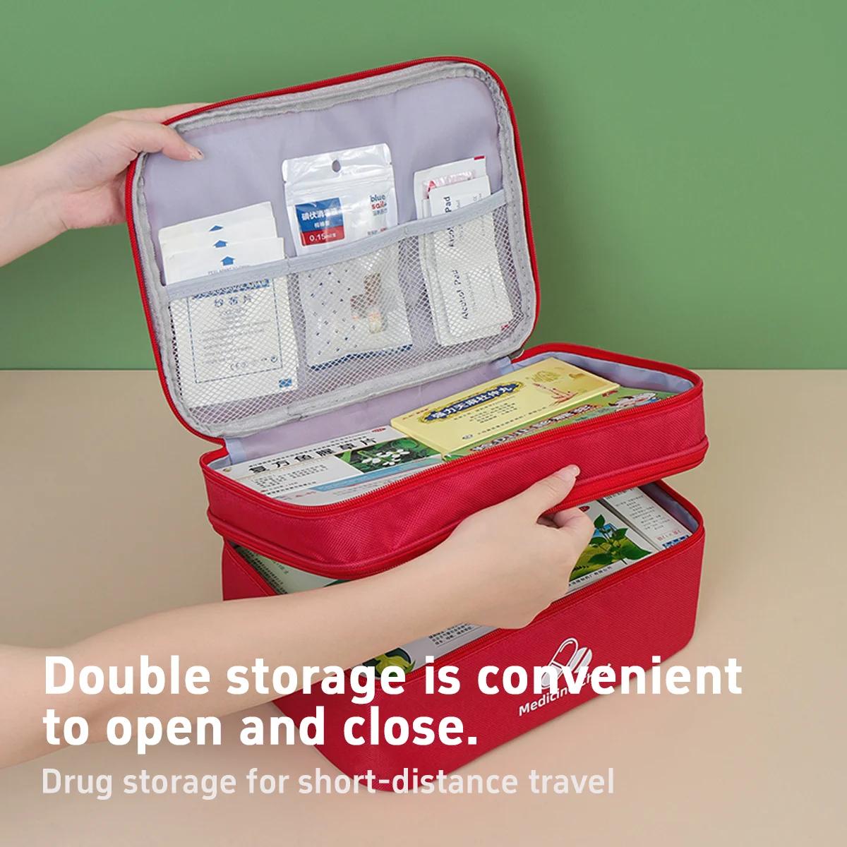 First Aid Kit Bag Medicine Box Double-Layer Medicine Sorting Bag