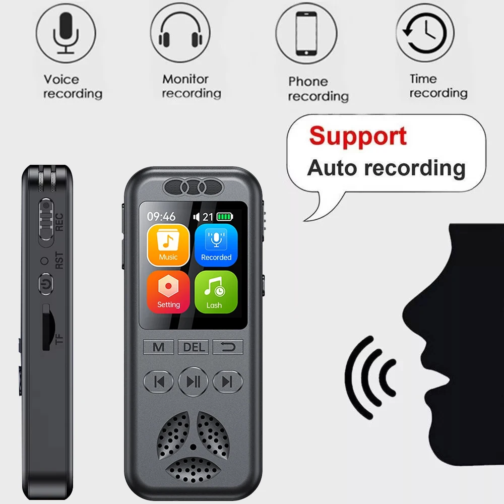 Digital Voice Recorder Professional Voice Activated Audio Recording Dictaphone Noise Reduction with Playback MP3 Music Player
