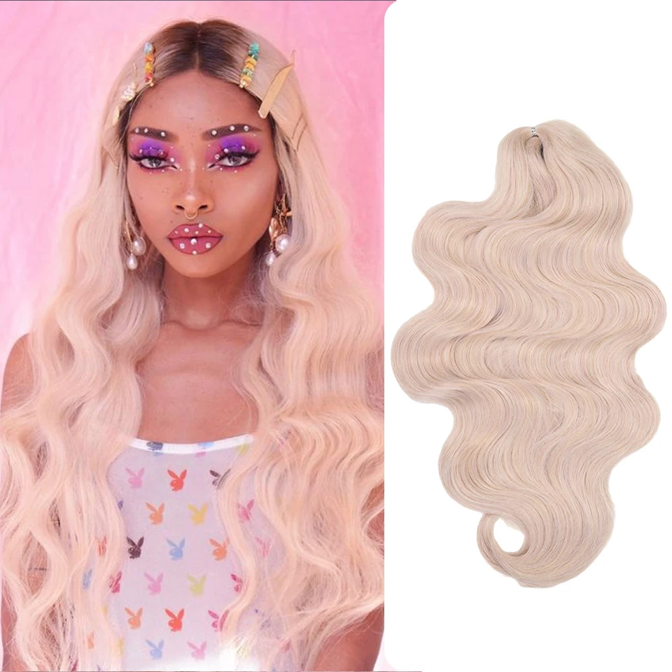 Body Wave Crochet Hair Extensions 24 inch 3PCS Synthetic Hair Ombre Blonde Natural Daily Cosplay Braiding Hair Extensions modern queen 8inch synthetic marly bob crochet braids hair 3pcs pack jerry curl afro kinky crochet hair extensions for women