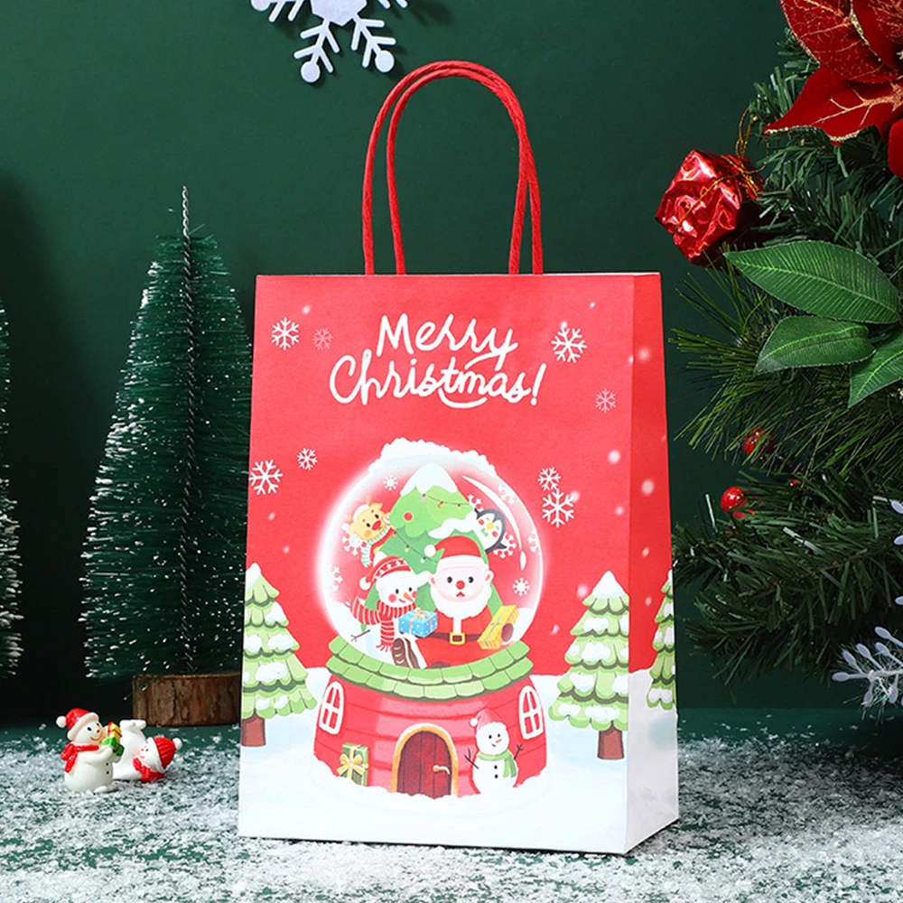 thumbnail image 1 of Bolsas de papel kraft para Navidad 2024, bonitas cajas de regalo de Papá Noel para fiestas navideñas, bolsas de embalaje para galletas y dulces para niños con asa, 1 of 5