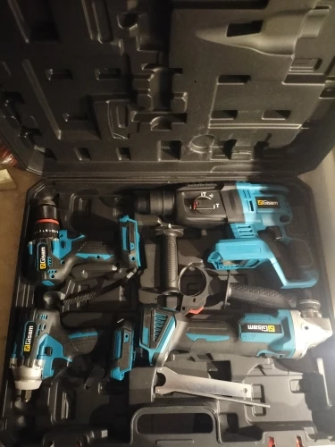 Gisam 4Pcs Brushless Tools Set 13mm Electric Drill + 2 In1 Impact Wrench + 125mm Electric Angle Grinder+ Electric Hammer Drill photo review