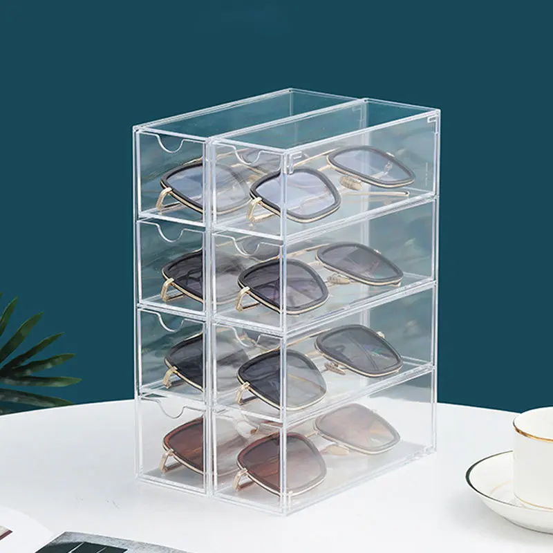 Organizador de lentes de sol de acrílico, 2 piezas, soporte transparente  para lentes de sol con 4 cajones, organizador de lentes para mujer, soporte