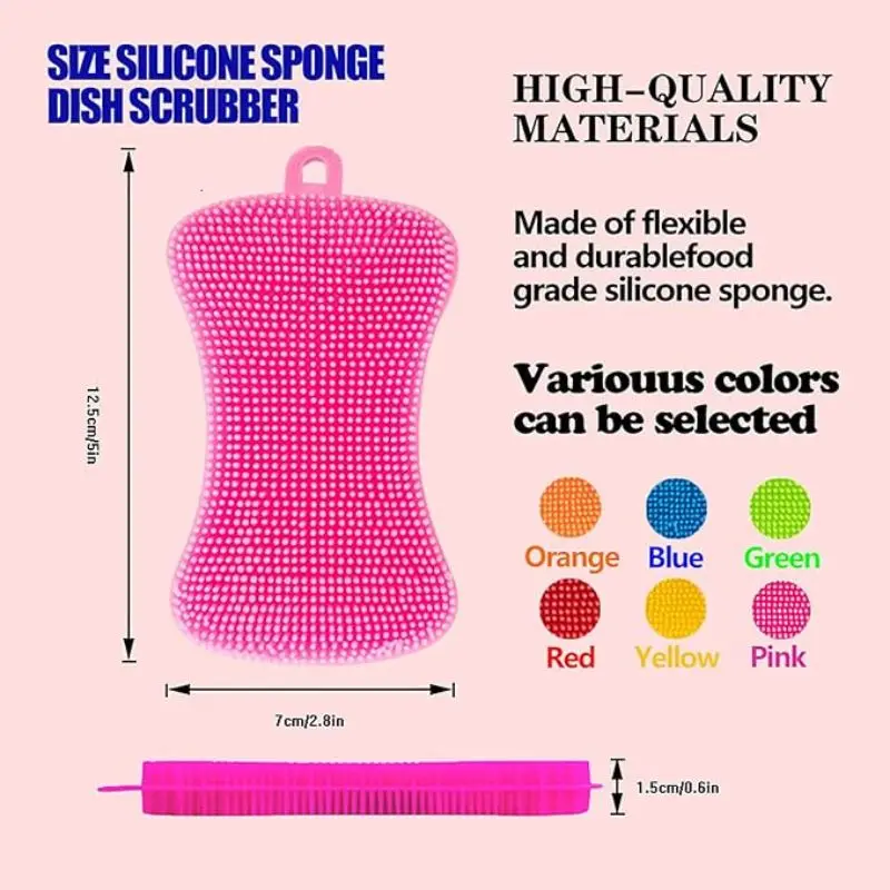 2Pcs/1Set Silicone Dishwashing Brush Multi-piece Multi-color Combination Set Washing Dishes Sponge Brush Kitchen Cleaning 6