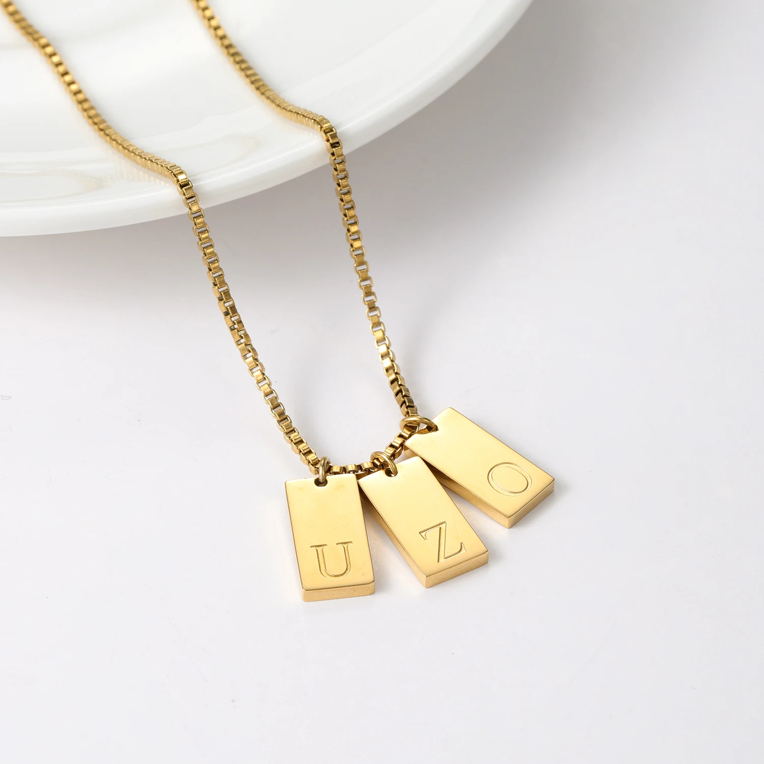 Dainty Initial Tag Necklace 18K Gold Plated Custom Etched