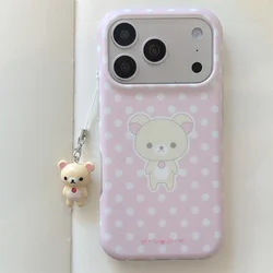 Charming Pink Polka Dot Rilakkuma Phone Case with Kawaii Charm & Shockproof Protection - iPhone 15 (JK728 - 2)