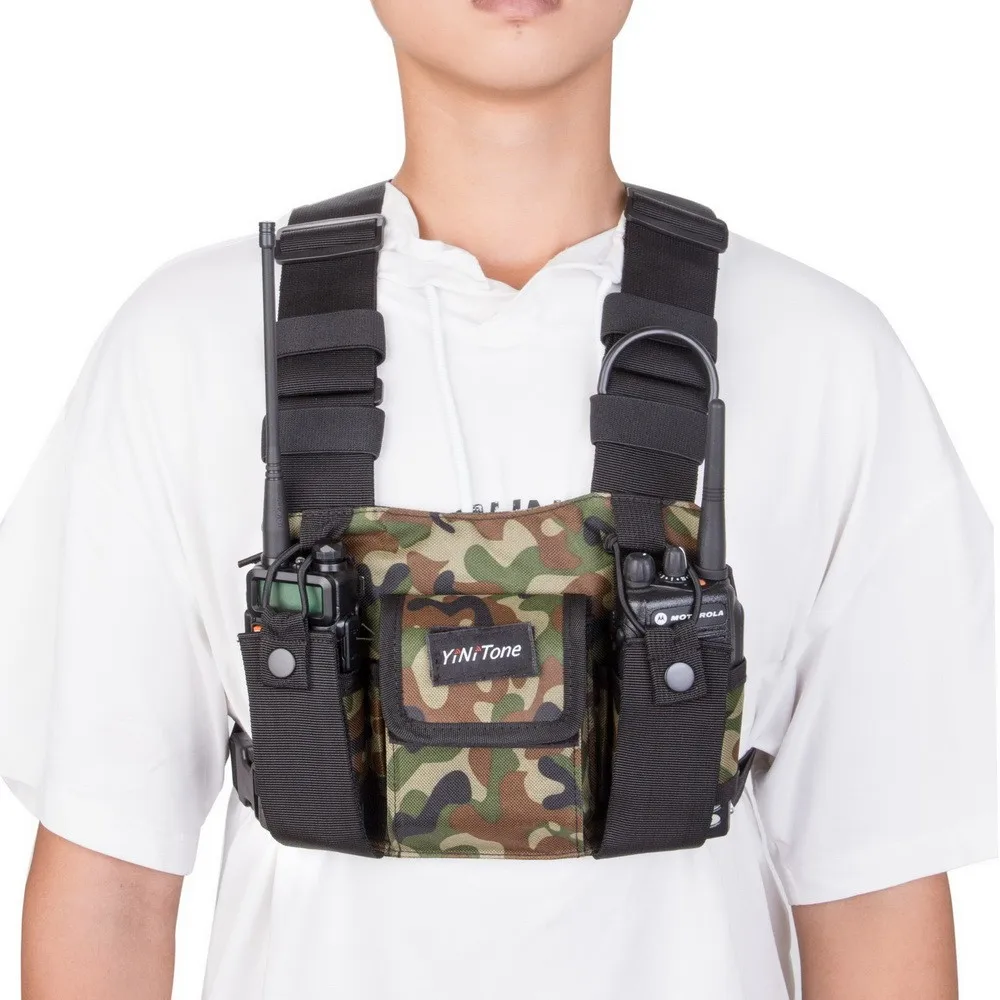 YiNiTone Camouflage BG-01 Universal Radio Chest Harness Bag Pocket Pack Holster for Two Way Radio