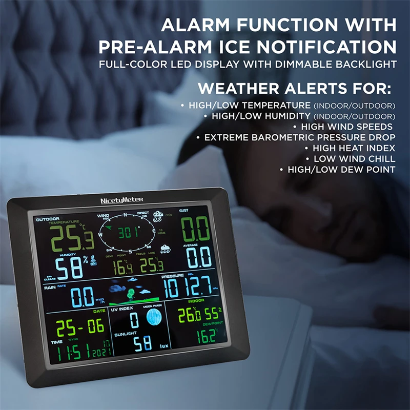 Ad8c83e9dbd1548f49e56b101b667b095X 0310 Professional WiFi Weather Station Internet Wireless with Outdoor Sensor Rain Gauge Weather Forecast Wind Gauge Meter