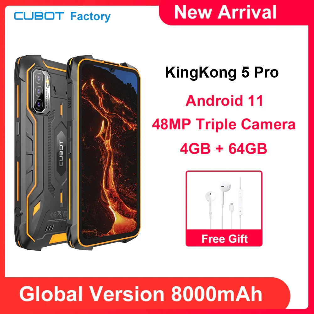 In Stock Cubot Kingkong 5 Pro 8000mAh Android 11 Rugged Smartphone IP68/IP69K Global Version 4GB+64GB Dual Speaker NFC 1