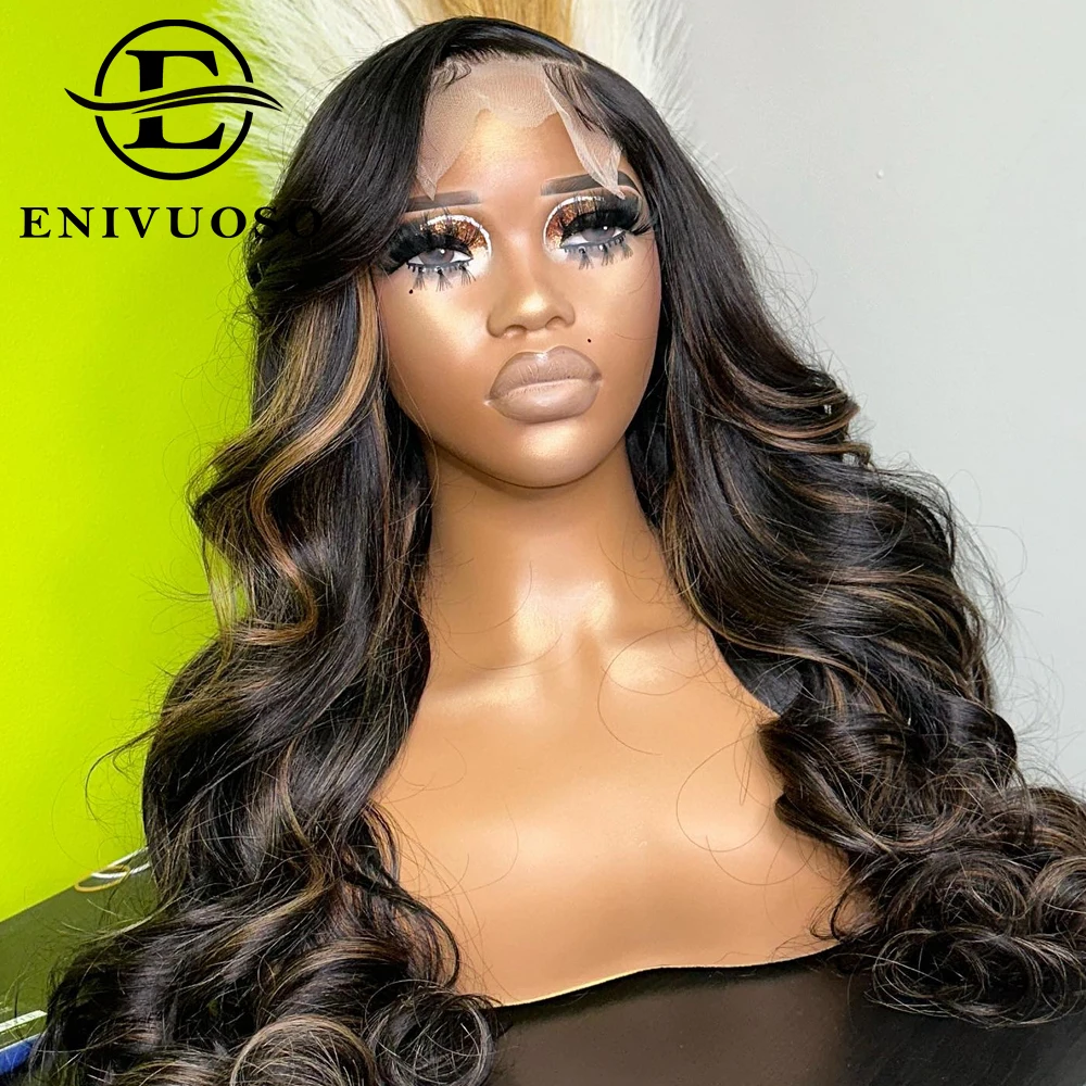 

Colored Highlight Lace Front Wigs Body Wave Ombre Brown 13x4 Transparent Lace Wigs For Women Heat Resistant Synthetic Hair Wigs