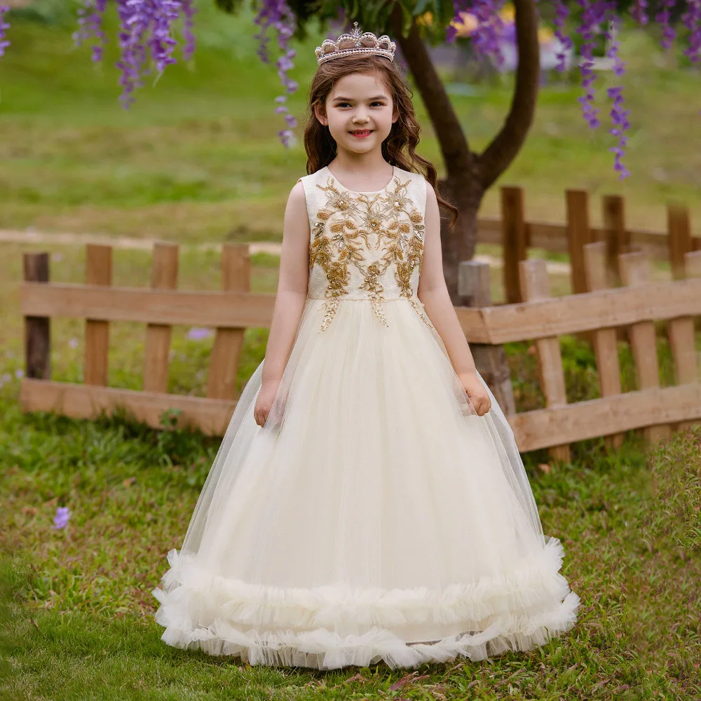 

Teen Tulle Embroidered Pageant Formal Evening Clothing Children Flower Girls Birthday Party Princess Dress For 8-12 Year CLP-333