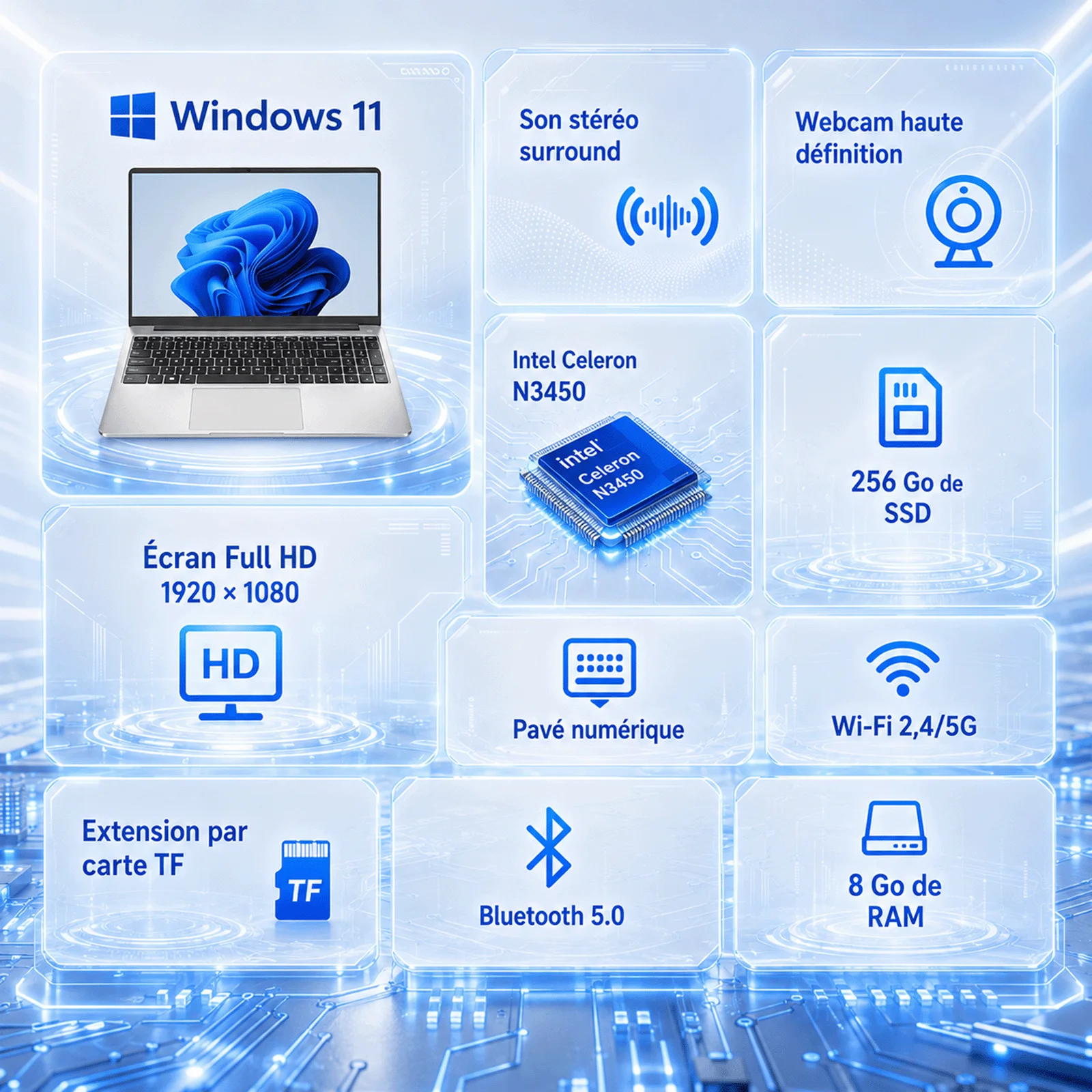 15.6 Inch Full Hd Ips 1920X1080 Laptop Intel Celeron N3450 8Gb Ddr4 Ram 256Gb Ssd Windows11 2.4G/5G Wifi Bluetooth 5.0 5000Mah Battery Numeric Keypad Webcam Mini HDMI France Stock 24H Delivery 2 Years Warranty Student Office Laptop
