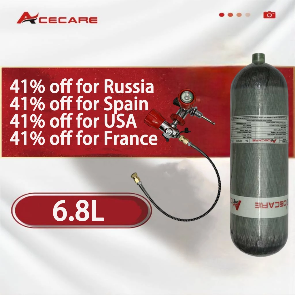 acecare 3l ce high pressure carbon fiber cylinder red valve filling station scuba tank breathing apparatus for firefighting Acecare 6.8L Carbon Fiber Diving Cylinder High Pressure Scuba Tank Valve Fill Station for Scuba Diving M18*1.5