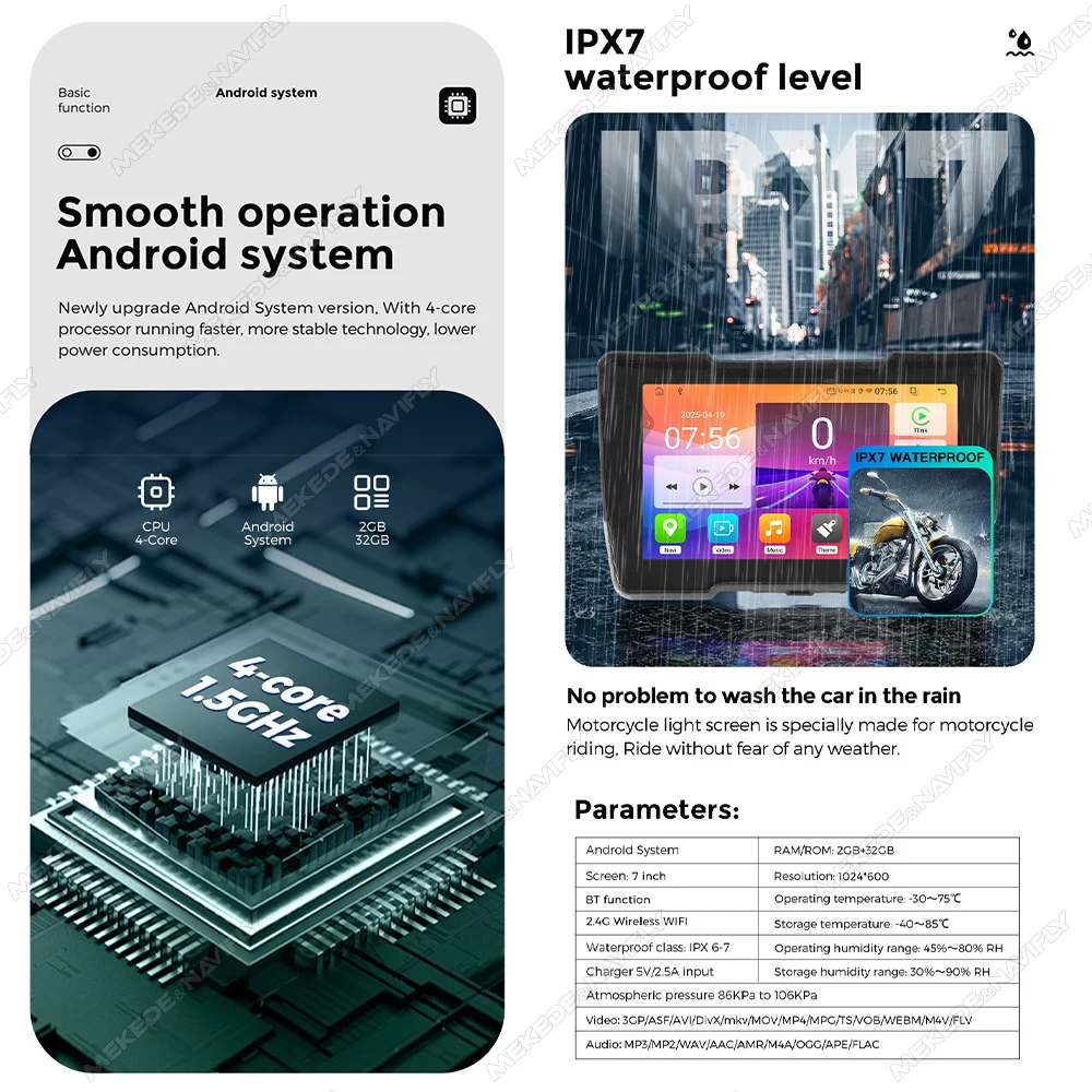 토모스트롱 7인치 안드로이드 시스템 모토 GPS 무선 카플레이 안드로이드 오토 DVR 내장 GPS BT 방수 구글 플레이 스토어 지원