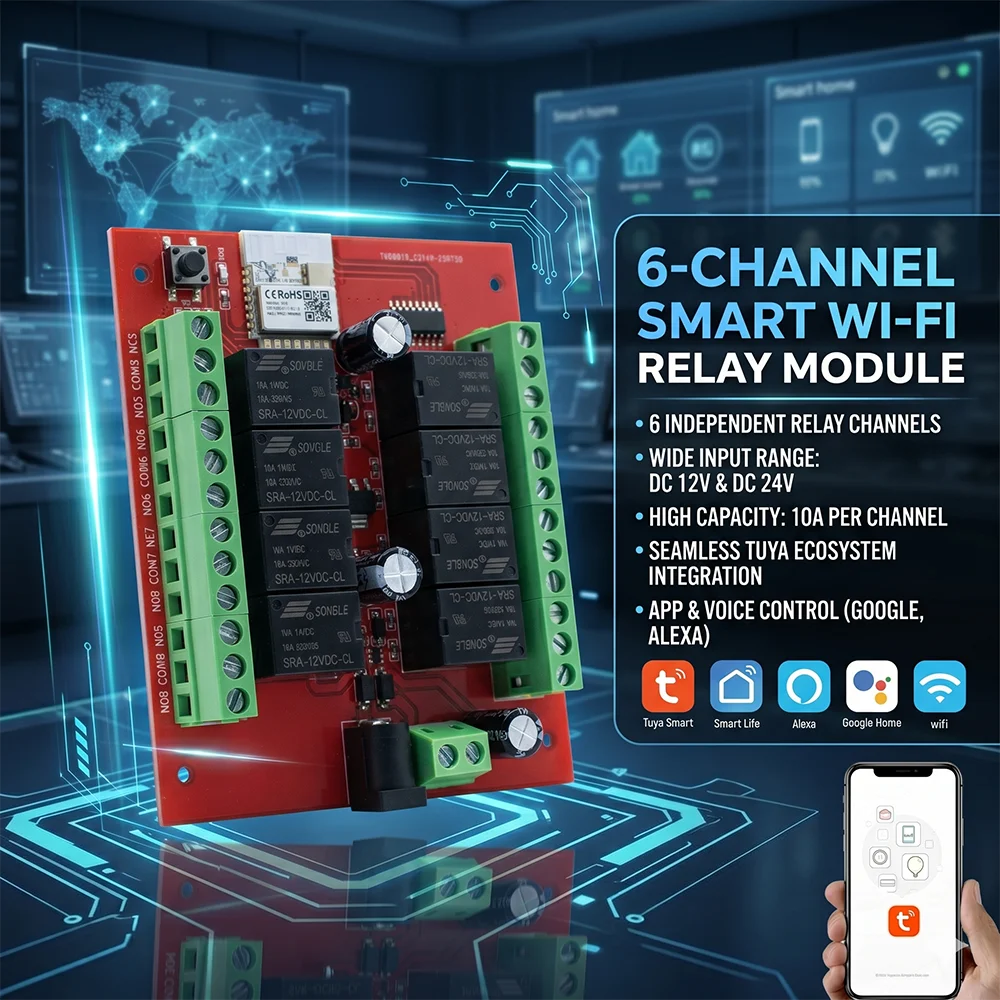 투야 스마트 스위치 8채널 와이파이 모듈 DC 12V 24V 앱 원격 제어 8채널 릴레이 스마트라이프, 알렉사, 구글 홈 연동