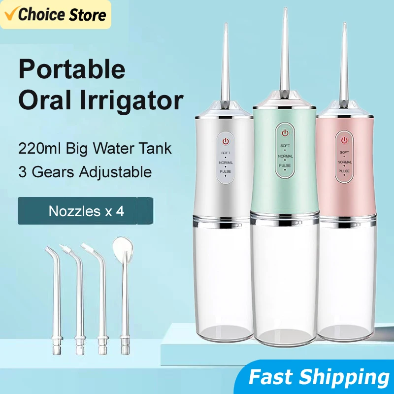 Portable Water Dental Flosser 3 Modes 4 Replaceable Jets Tips Teeth Cleaner for Brace Bridges Care 220ml Detachable Water Tank oral irrigator,dental cleaner,water flosser
