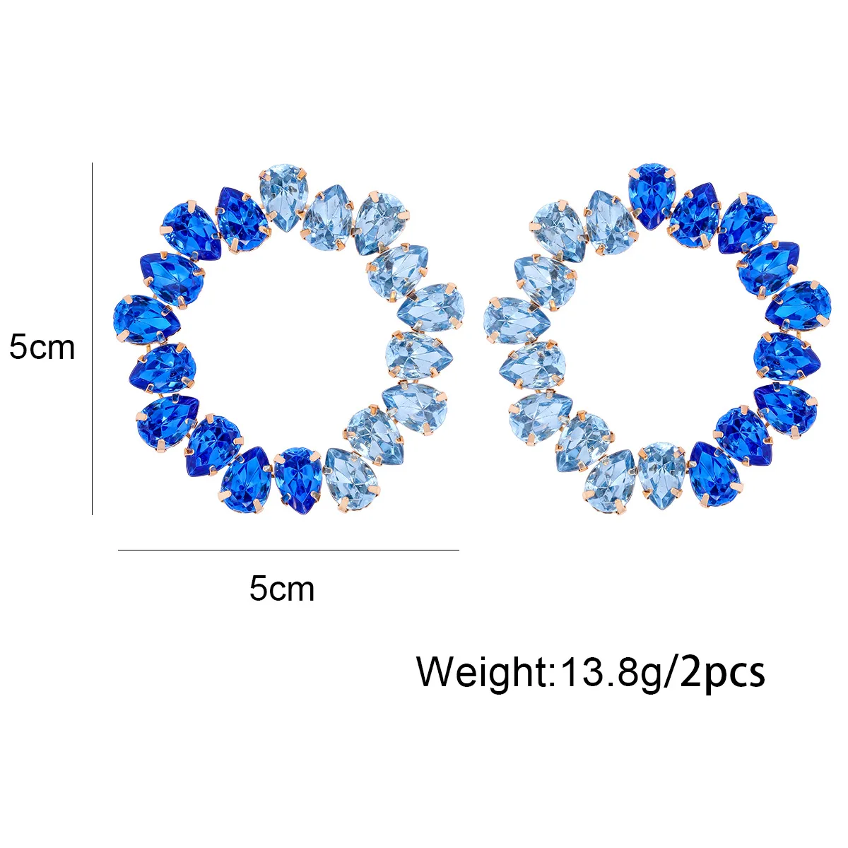 2023 Gold Plated Jewelry Rainbow Colorful Blue Green Round Circle Eternity Crystal Rhinestone Hoop Earrings for Women Girls