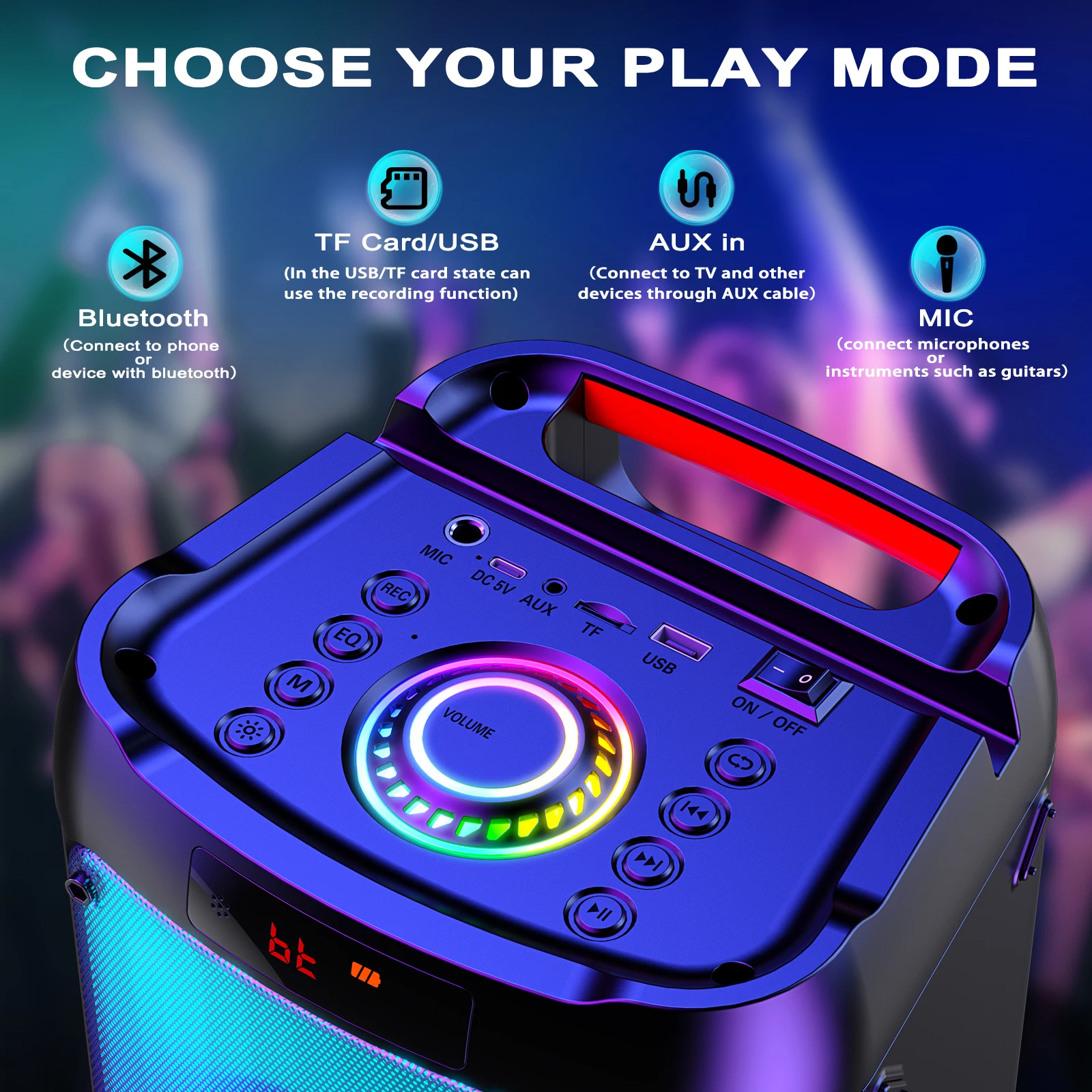Wireless Bluetooth Speaker, Karaoke Machine With 2 Microphone, Home Karaoke Party Speaker With LED Light_voghion.com