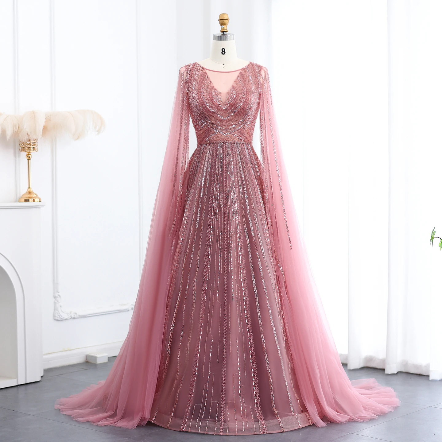 Luxury Gray Green Blue Pink Elegant Evening Dresses with Cape Sleeves Women | eBay Luxury Gray Green Blue Pink Elegant Evening Dresses with Cape Sleeves Women | eBay