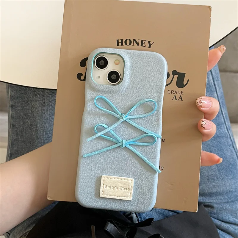 Korean Cute Bow Shockproof Candy Color Leather Phone Case