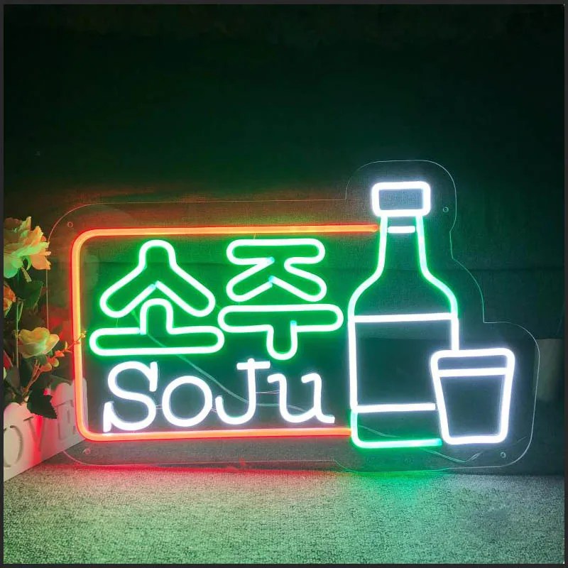 

Soju корейский неоновый барный знак, декор для паба, музыкальной бары, Женская табличка, украшение, фотография, класс Itaewon, неоновый свет