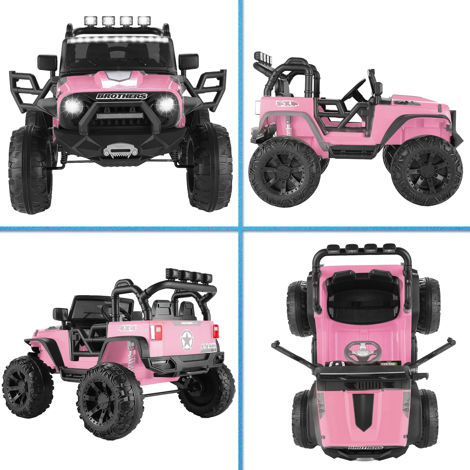 Kids 24V Ride on Car Truck with Remote Control-2 Seater Electric Jeeps Car, 2x200W Motor, Spring Suspension, 3 Speeds, Pink