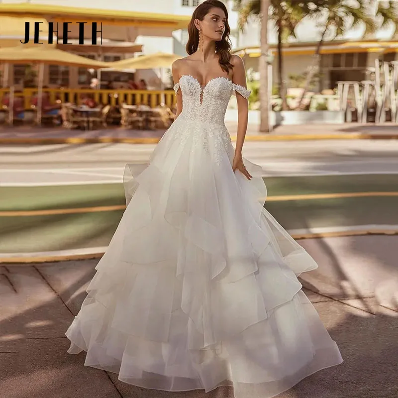 

JEHETH Bohemian Wedding Dresses Sweetheart Off The Shoulder Bride Party Dress Sexy Backless Vestido De Noiva Custome