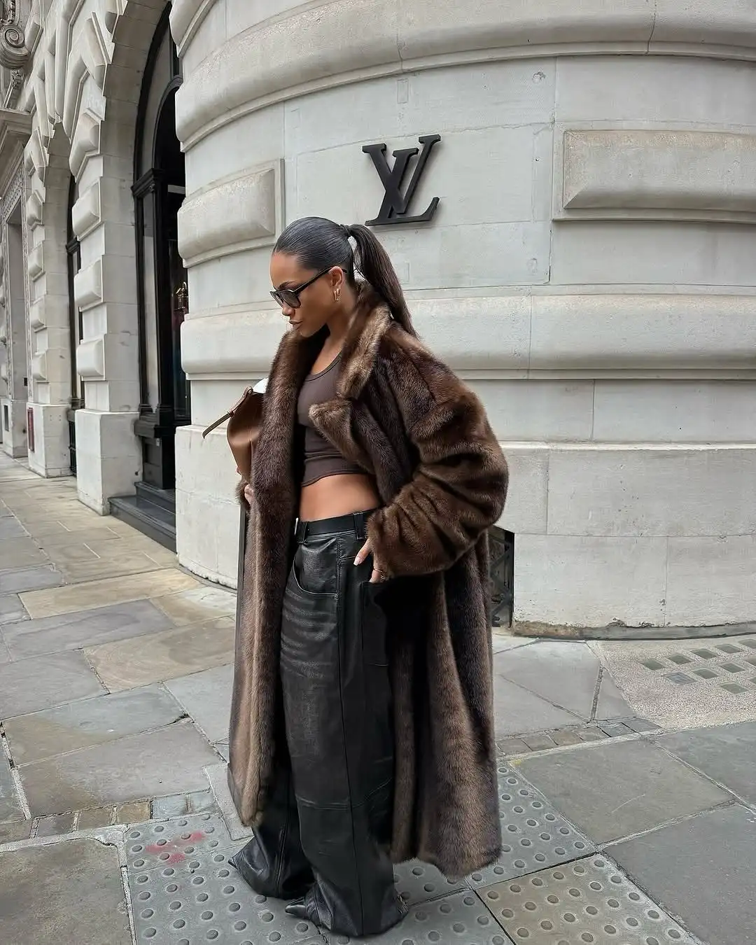 Women's Faux Fur Lapel Long Coat