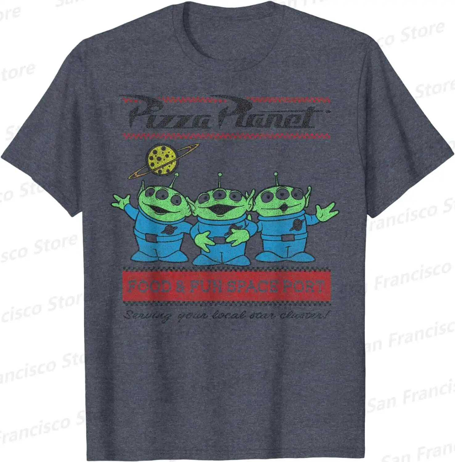 Summer New Boys and Girls Disney Pixar Toy Story Pizza Planet Alien Cartoon Pattern T-Shirt KID/Adult Casual O-Neck Short Sleeve 3