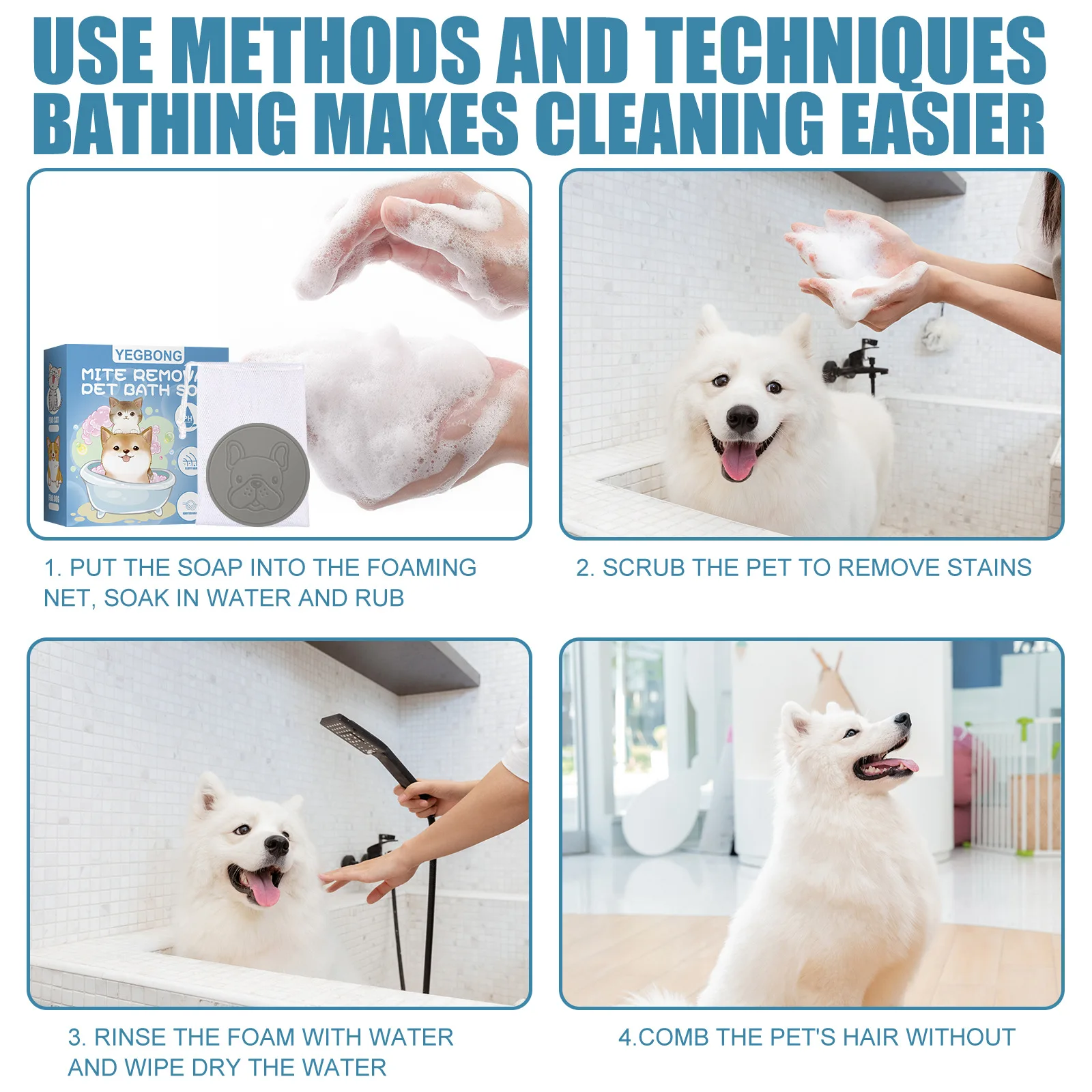 Yegbong Pet Mite Removal Bath Soap Dog Cat Sterilization Body Deodorization Cleaning Bath Products