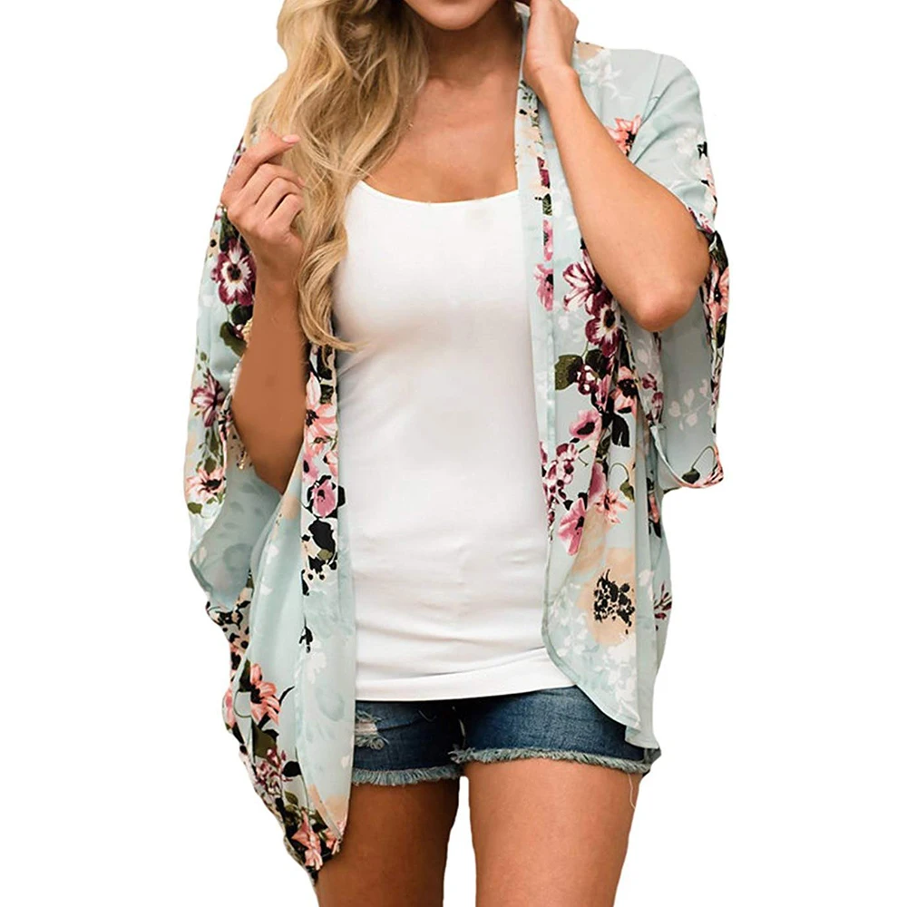 Women’s Tropical Printed Kimono – Summer Cover-Up, Flowy Open-Front Cardigan, Chiffon Blouse, Loose Fit Tops Safety Accessories Scarves & sarongs