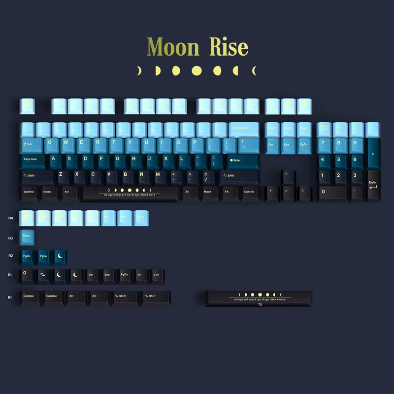 Moonrise Keycaps para Teclado Mecânico Moon Rise Keycap Sub Corante de Lados Pbt Perfil Cereja Interruptor mx com Espaçador 7u 134 Teclas - Imagem 6