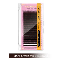 NAGARAKU Brown Synthetic Mink Eyelash Extensions - Soft, Natural, High-Quality Individual Lashes, 16 Lines - 7mm (Dark Brown)