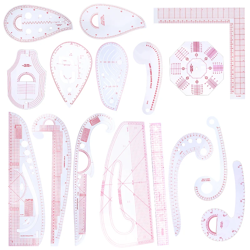 

TLKKUE 16pcs Patchwork Ruler For Fabric Cloth Plastic French Curve Sewing Ruler Measure Tailor Ruler Making Clothing Bend Ruler