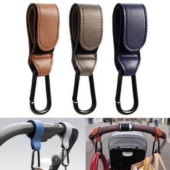 1/2pcs PU 가죽 아기 가방 유모차 후크 유모차 360 학위 회전 크로 셰 뜨개질 유아 카트 주최자 조절 유모차 액세서리