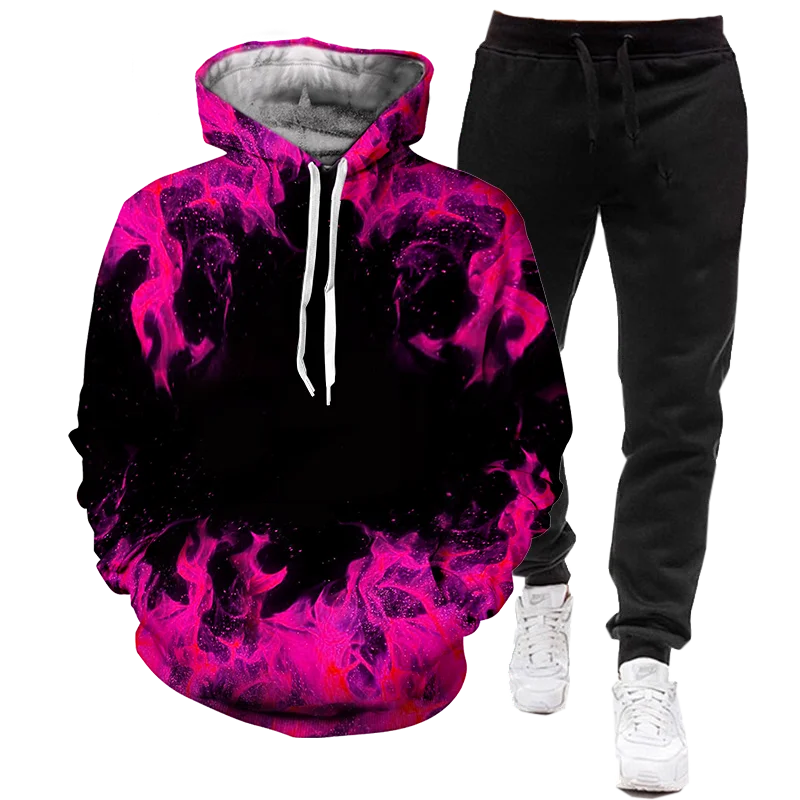 Fashion 3D Printed Hoodie + Pants Suit Fashion Men's Hooded Sportswear Tracksuit Two Piece Set Couple Jogging Outfits Plus Size