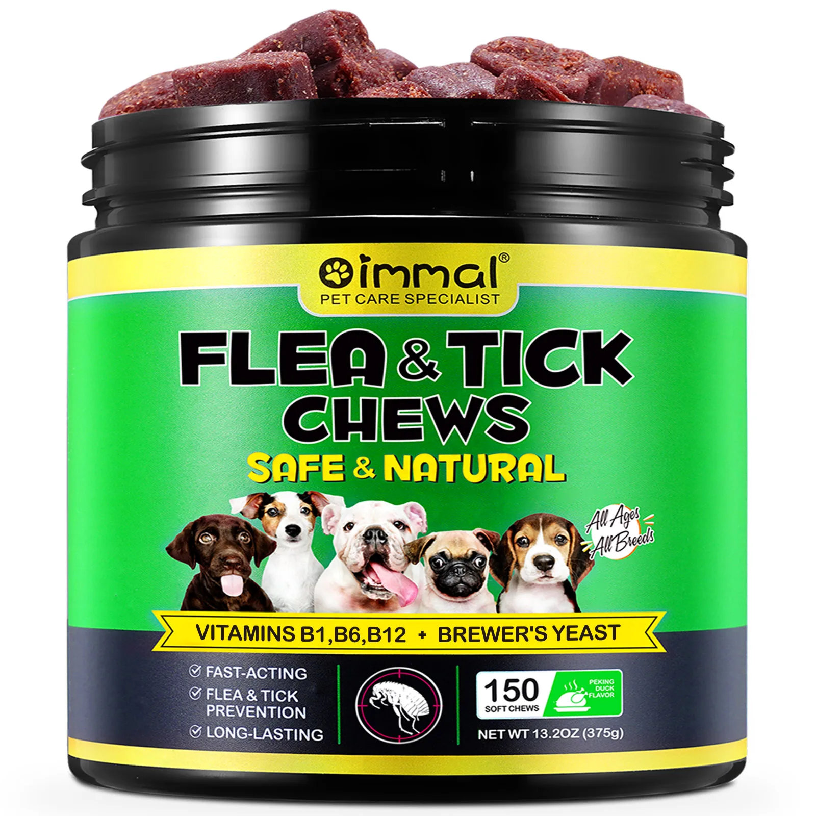Flea and Tick Prevention Chewables 150 pcs Peking Duck Flavor Supplement For Dogs Oral Flea Pills Pest Defense All Breeds & Ages