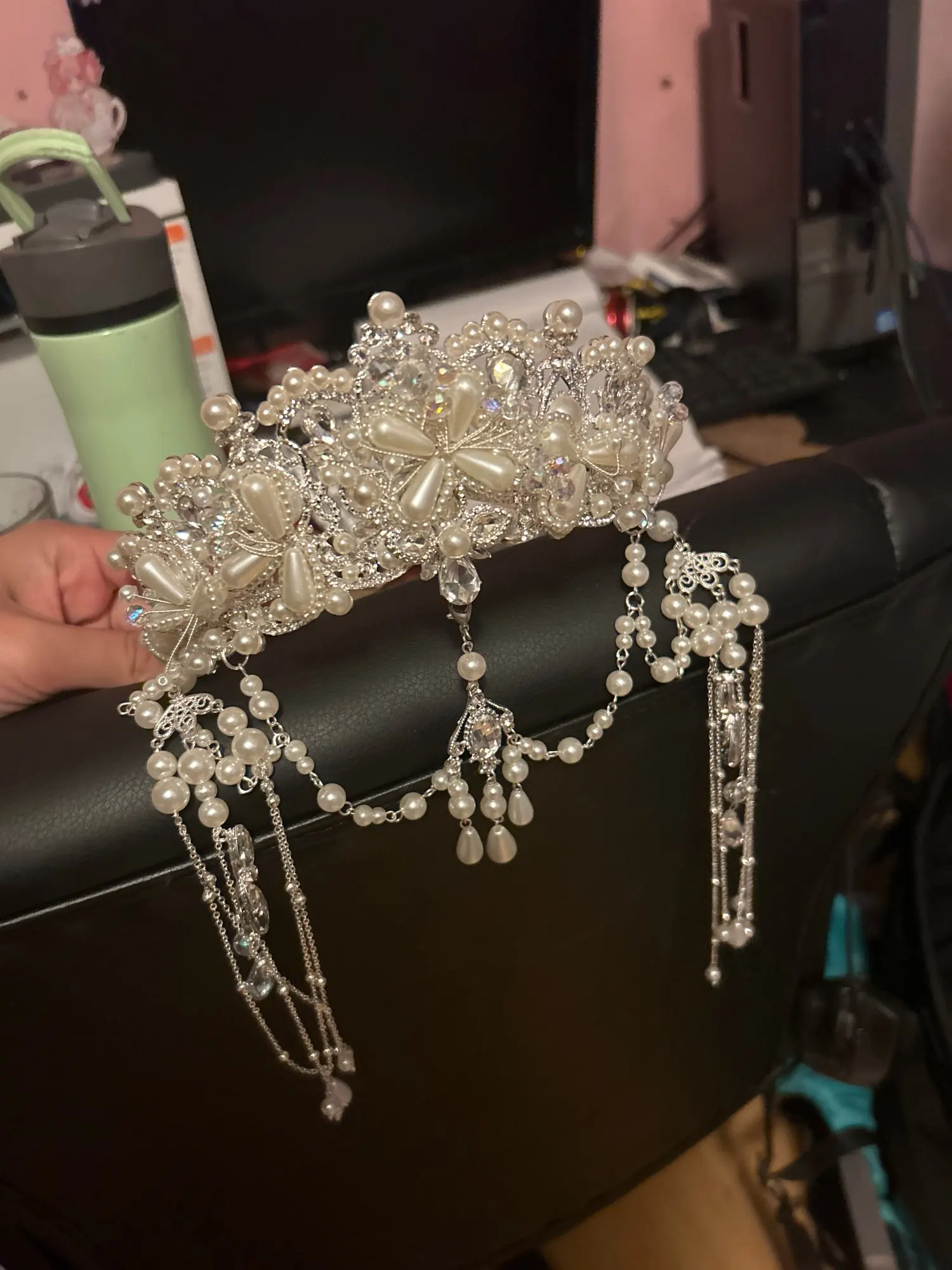 Bridal Tiara Crystal Pearl Wedding Crown Hair Accessories Luxury Bride Princess Diadem Headdress Headband Party Headwear Jewelry photo review