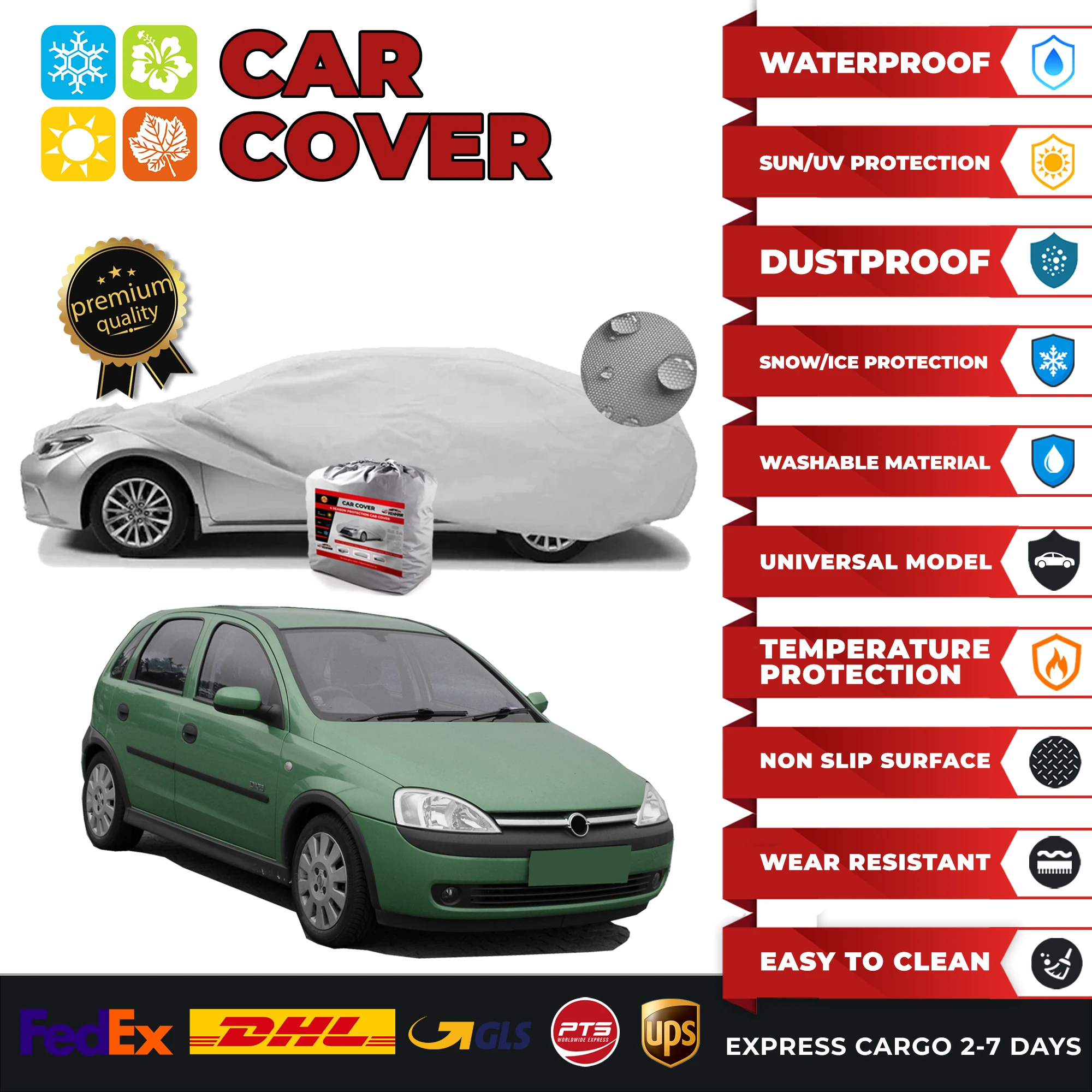 

Car Cover for Vauxhall Opel Corsa C (98-06) Universal Car Cover Indoor Outdoor Full Auto Cover Sun UV Dust Resistant Protection