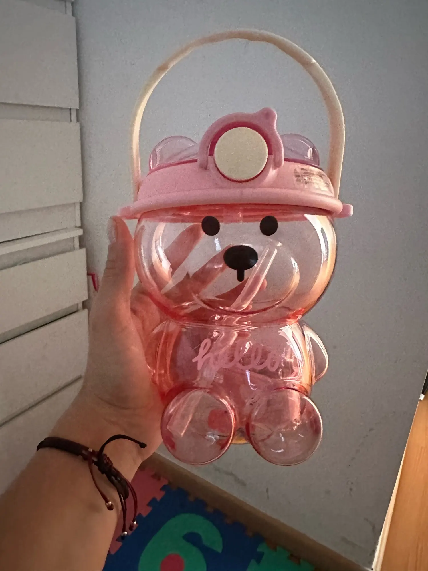 Kawaii 1L Bear Water Bottle  Cute Cup with Straw - Hello South Korea