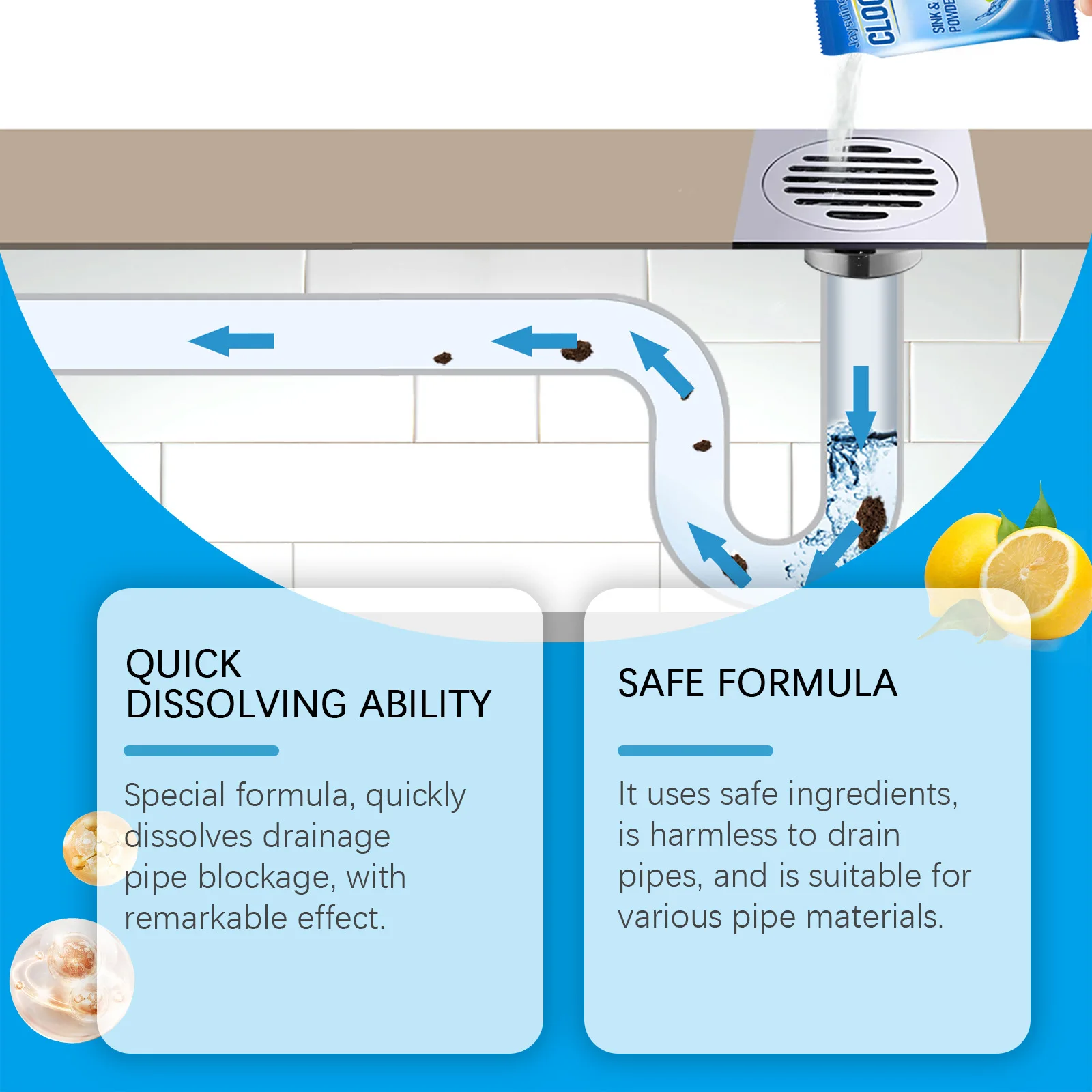 Jaysuing 6pcs Drain Pipe Blockage Removal Powder Clean Stubborn Clog Kitchen Sewer Deodorant Light Fragrance Pipe Dredging Agent