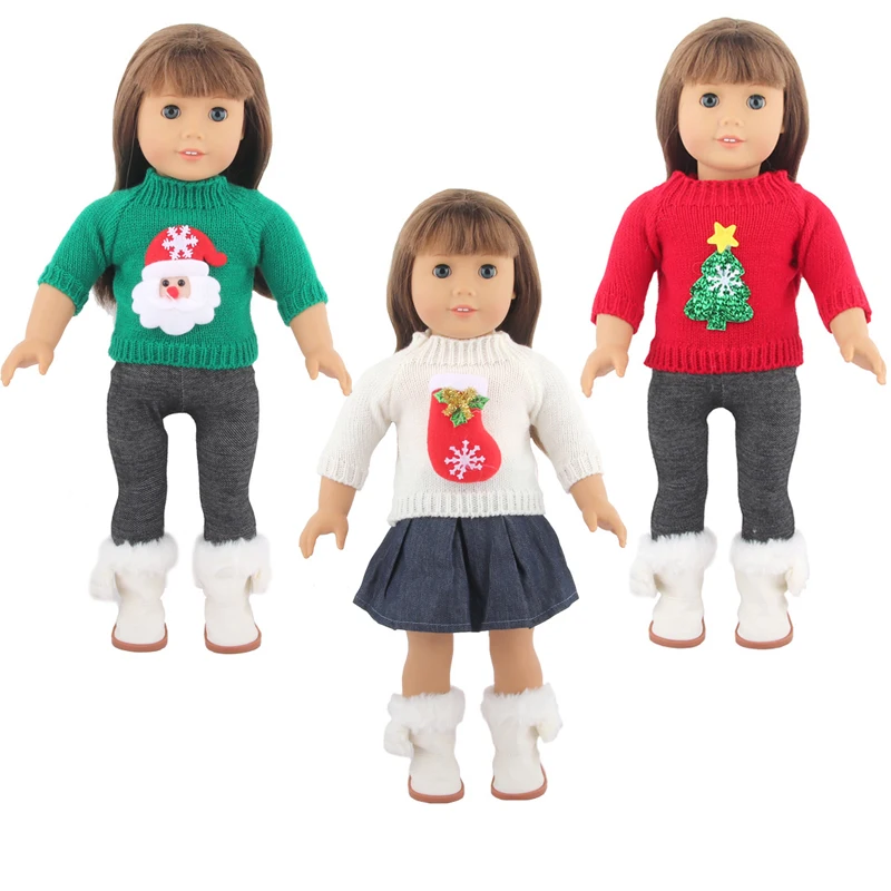 43 Cm Baby New Born Doll Clothes Wool Cute Santa Claus, Tree, Elk Christmas Clothes Suit For American 18 Inch Girl Doll Toy Gift