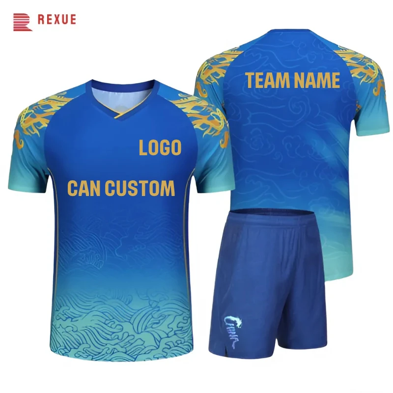 Championship Blue Table Tennis Shirt Shorts China Dragon Badminton Clothes Set Men Women Child Golf Pingpong Family Jersey