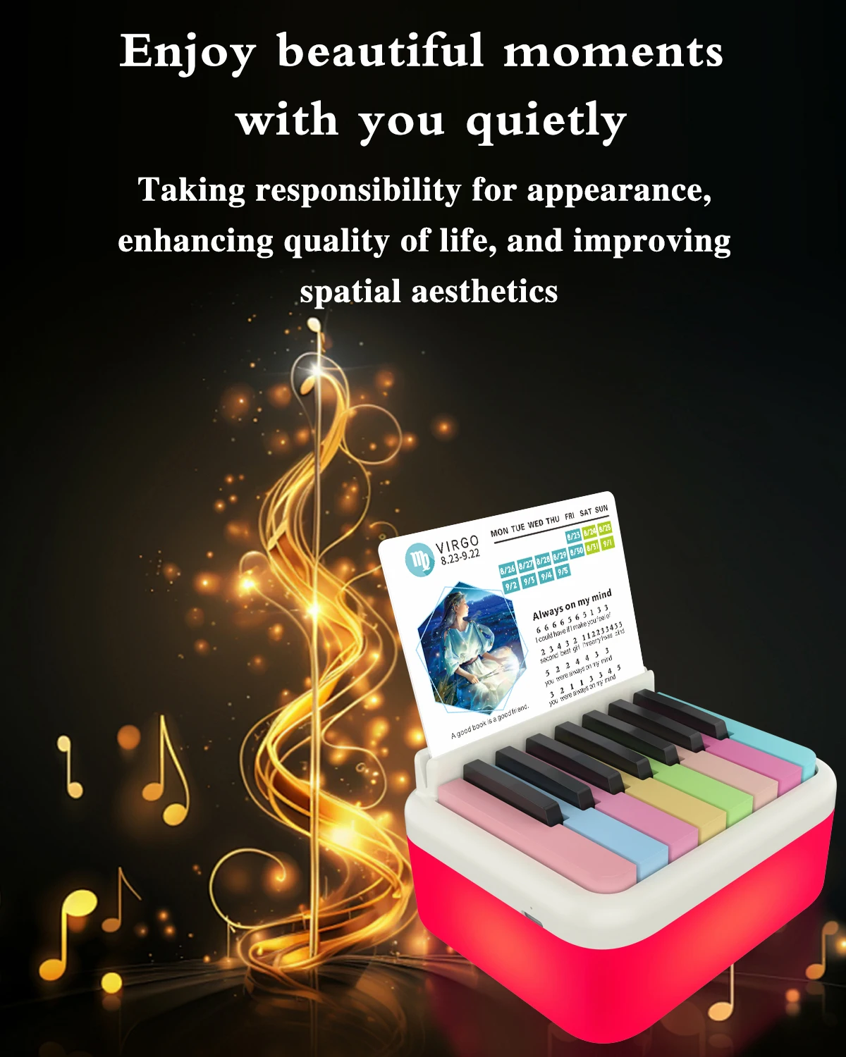 Playable Piano Desk Calendar , USB Rechargeable Mini Piano Calendar Volume Adjustable, Gift for Family and Friends (White)