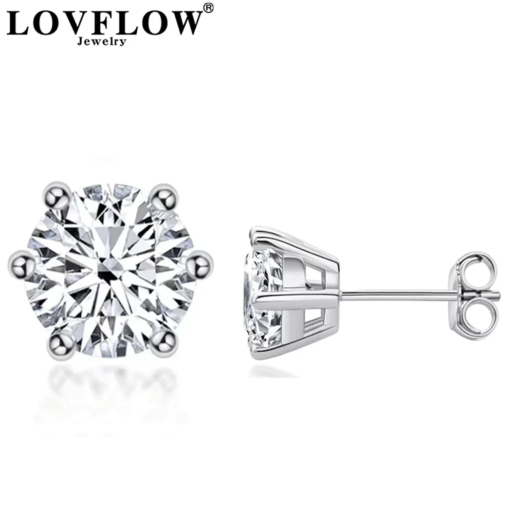 

Lovflow 0.5ct 6 Prong Moissanite Screw Stud Earrings D Color 925 Sterling Silver Diamond Earrings For Women Wedding Fine Jewel