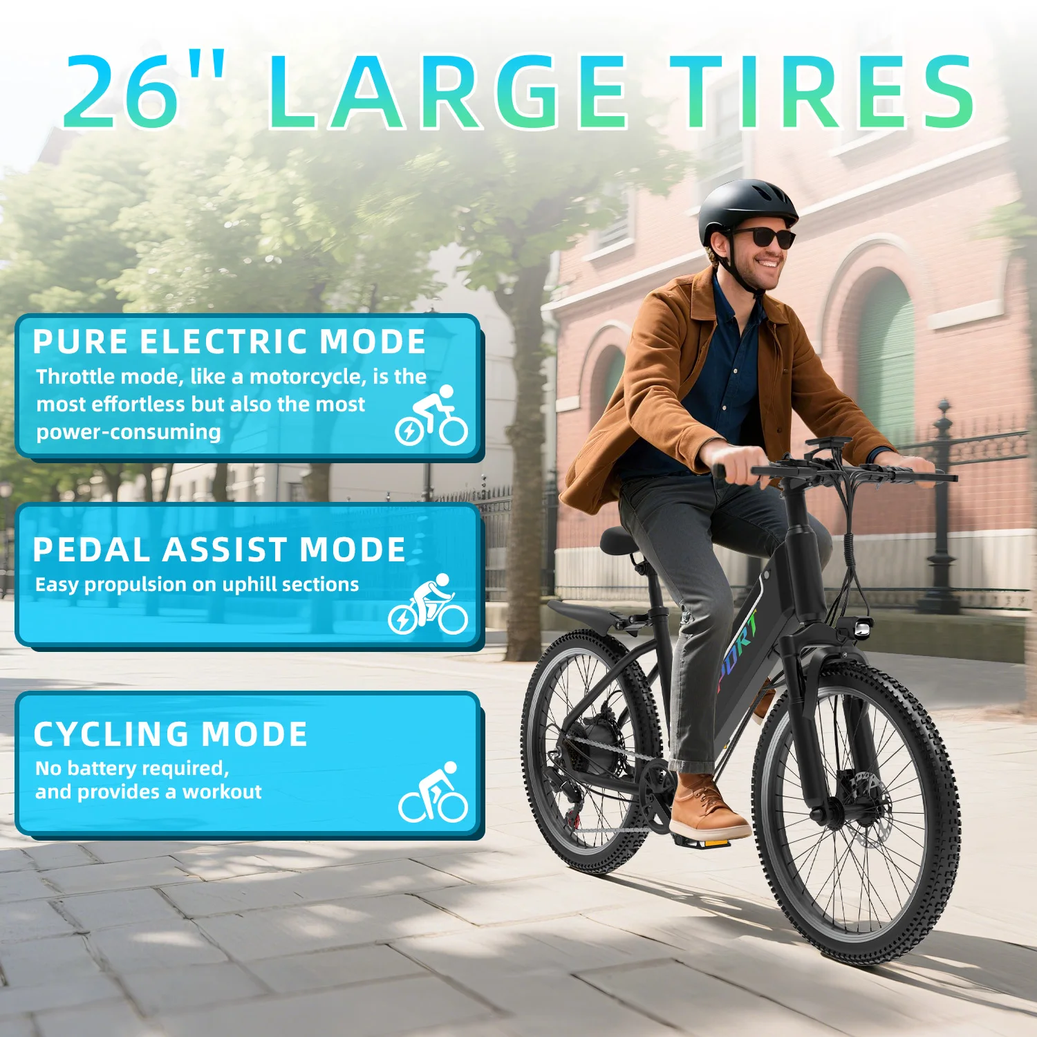 DEEPOWER elektrische fiets voor volwassenen 26 "750W borstelloze motor 25 km/u 7,5 Ah lithiumbatterij elektrische woon-werkfiets 50 km kilometerstand Ebike - Afbeelding 4