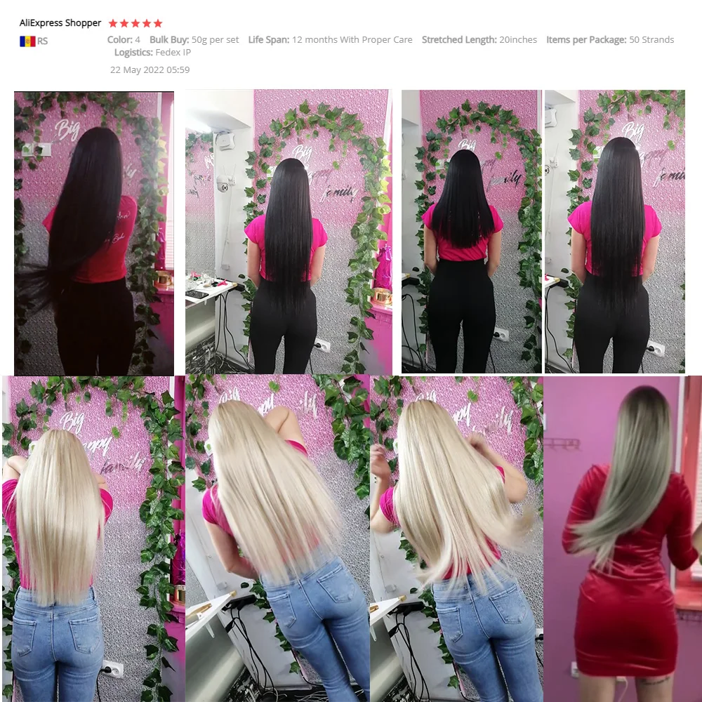 QHP Nano Ring Hair Extensions 100% Raw Virgin Human Hair Stick Pre Bonded Straight 50pc 1g/pc