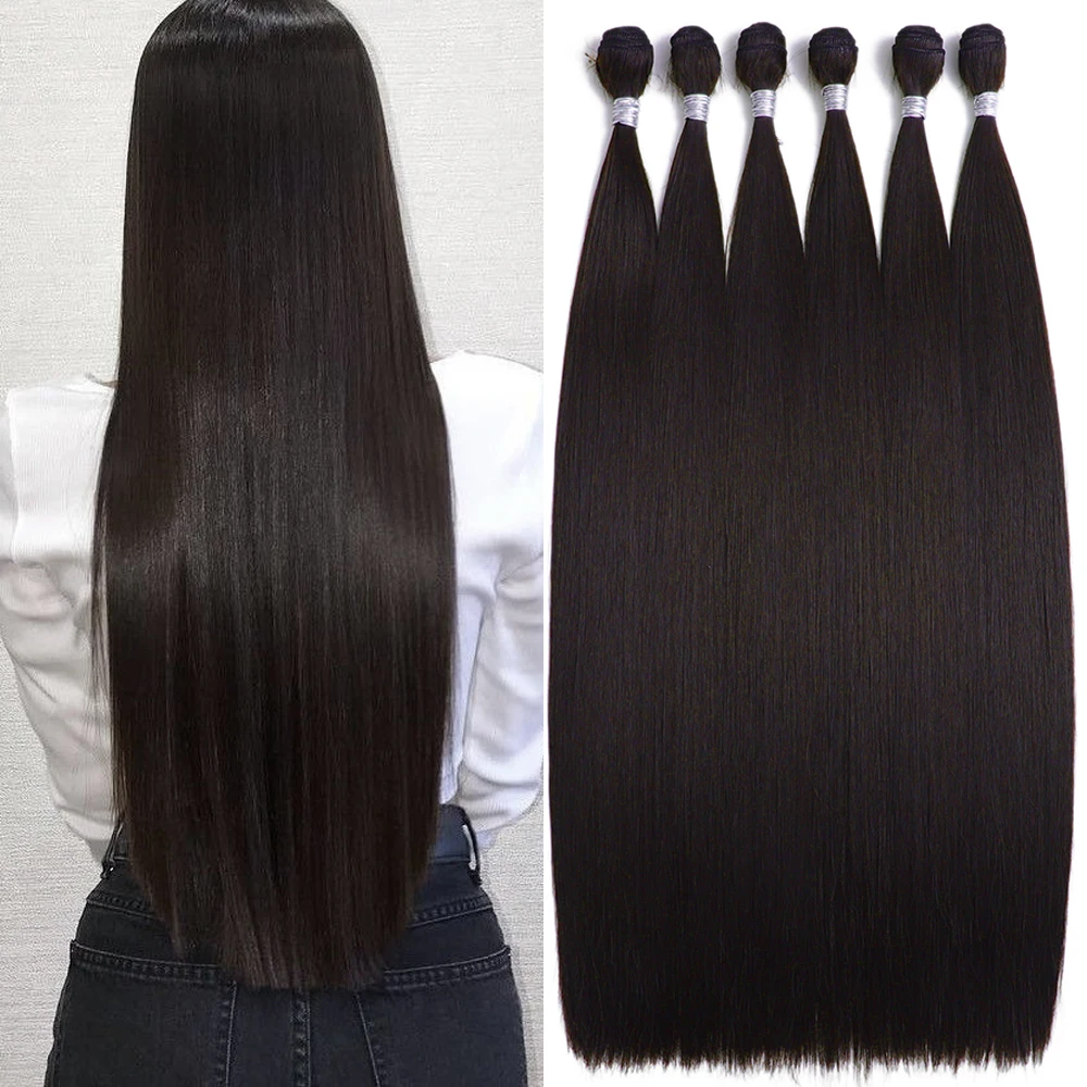 Synthetic Dark Brown Bundles Straight Hair Extensions Bundles Hair 22/26/30 Inches for Women Long Weave Gold Heat Resistant