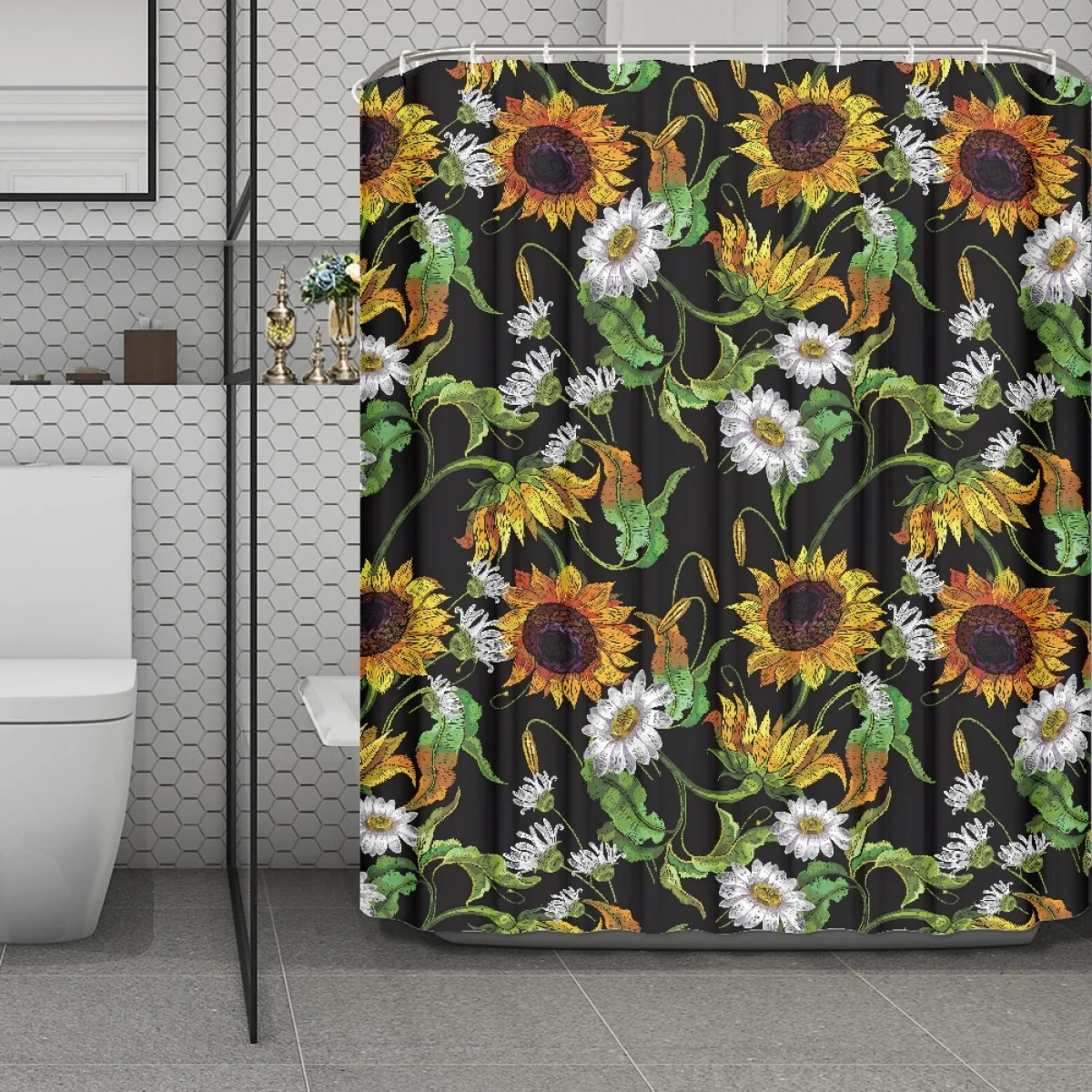 

Polyester Fabric Bathroom Waterproof Luxury Eco Friendly Shower Curtain Custom Vintage Sunflower Shower Curtain For Bathroom