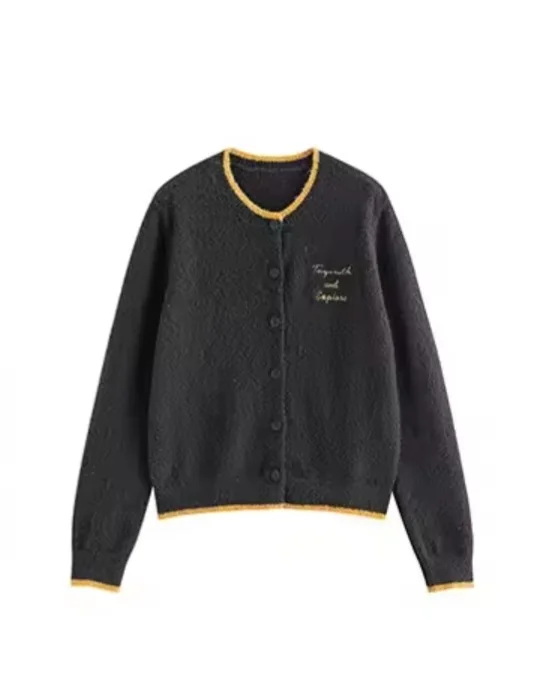TOYOUTH Women Cardigan Knitwear  Autumn New Contrasting Color Letter Embroidery Round Neck Single Breasted Button Sweater photo review